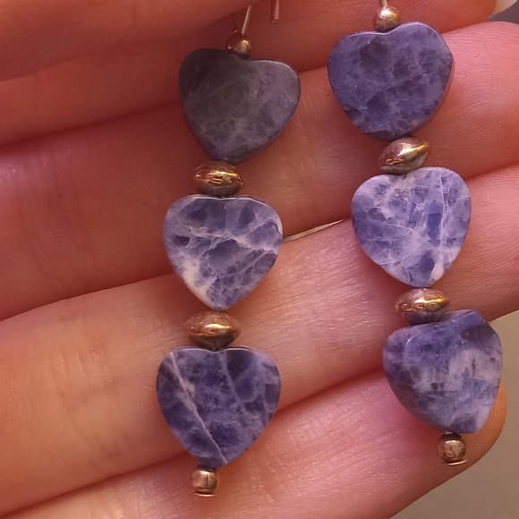 Handmade Sodalite Heart Earrings - Picture 4 of 4